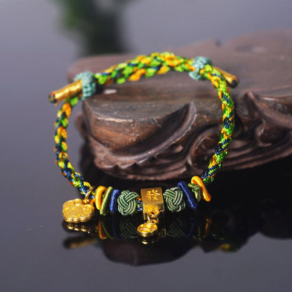 Oriental Knot of Destiny Bracelet - Handcrafted Five-Element Weave with Ancient Gold Charm