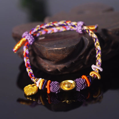 Oriental Knot of Destiny Bracelet - Handcrafted Five-Element Weave with Ancient Gold Charm
