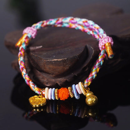 Oriental Knot of Destiny Bracelet - Handcrafted Five-Element Weave with Ancient Gold Charm