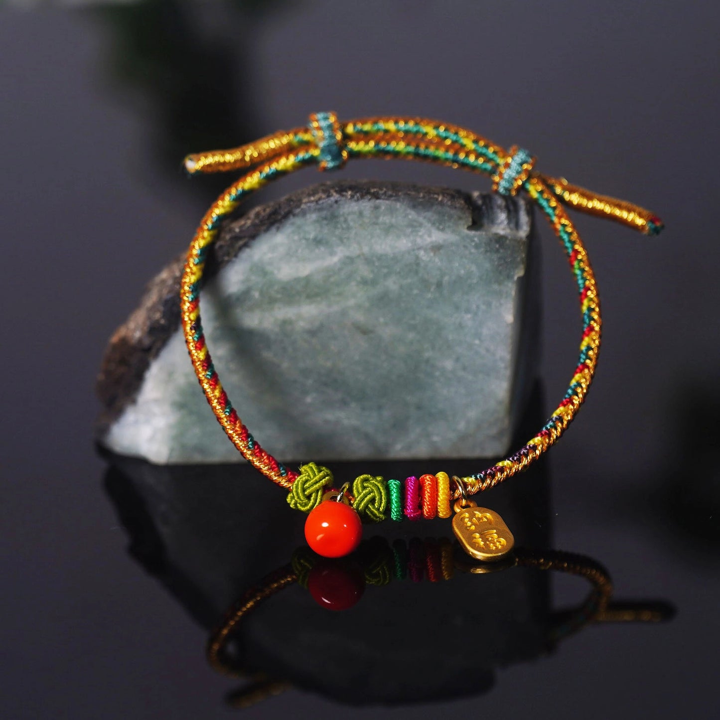 Oriental Knot of Destiny Bracelet - Handcrafted Five-Element Weave with Ancient Gold Charm