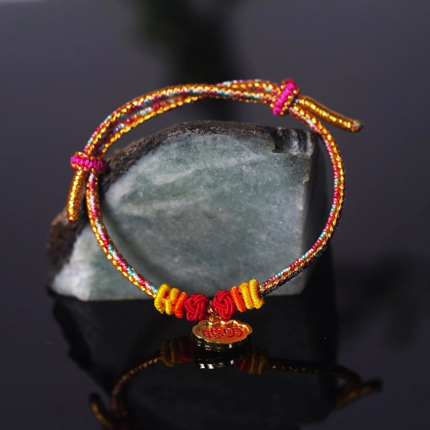 Oriental Knot of Destiny Bracelet - Handcrafted Five-Element Weave with Ancient Gold Charm