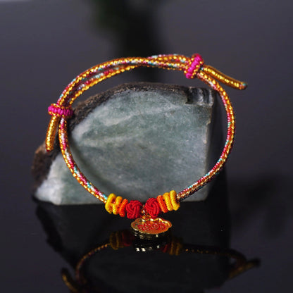 Oriental Knot of Destiny Bracelet - Handcrafted Five-Element Weave with Ancient Gold Charm