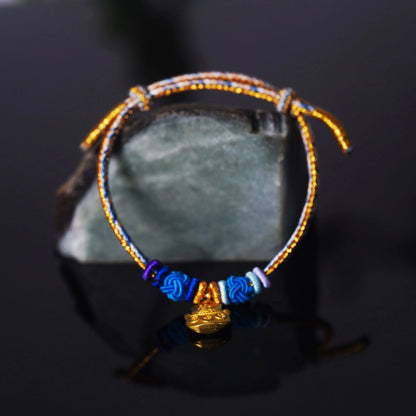 Oriental Knot of Destiny Bracelet - Handcrafted Five-Element Weave with Ancient Gold Charm