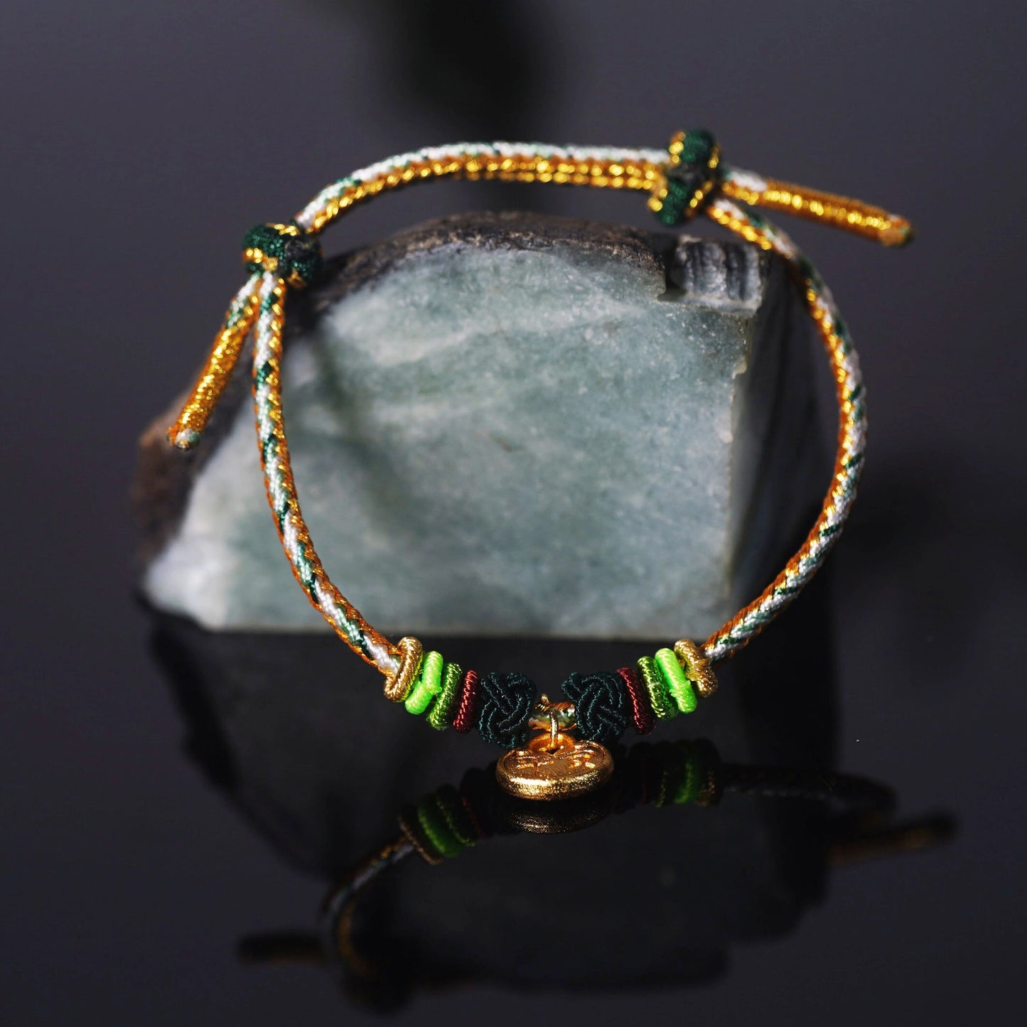 Oriental Knot of Destiny Bracelet - Handcrafted Five-Element Weave with Ancient Gold Charm