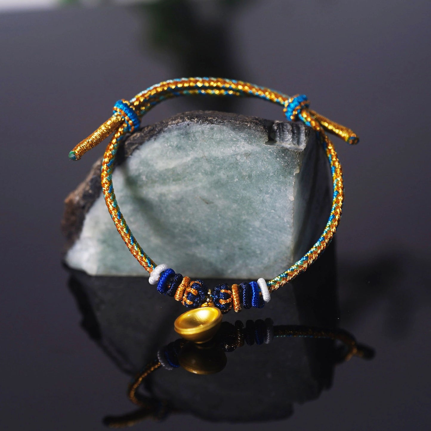 Oriental Knot of Destiny Bracelet - Handcrafted Five-Element Weave with Ancient Gold Charm