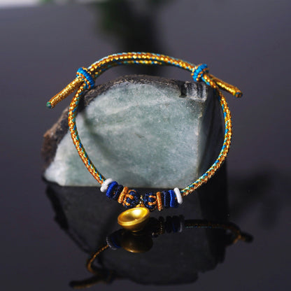 Oriental Knot of Destiny Bracelet - Handcrafted Five-Element Weave with Ancient Gold Charm