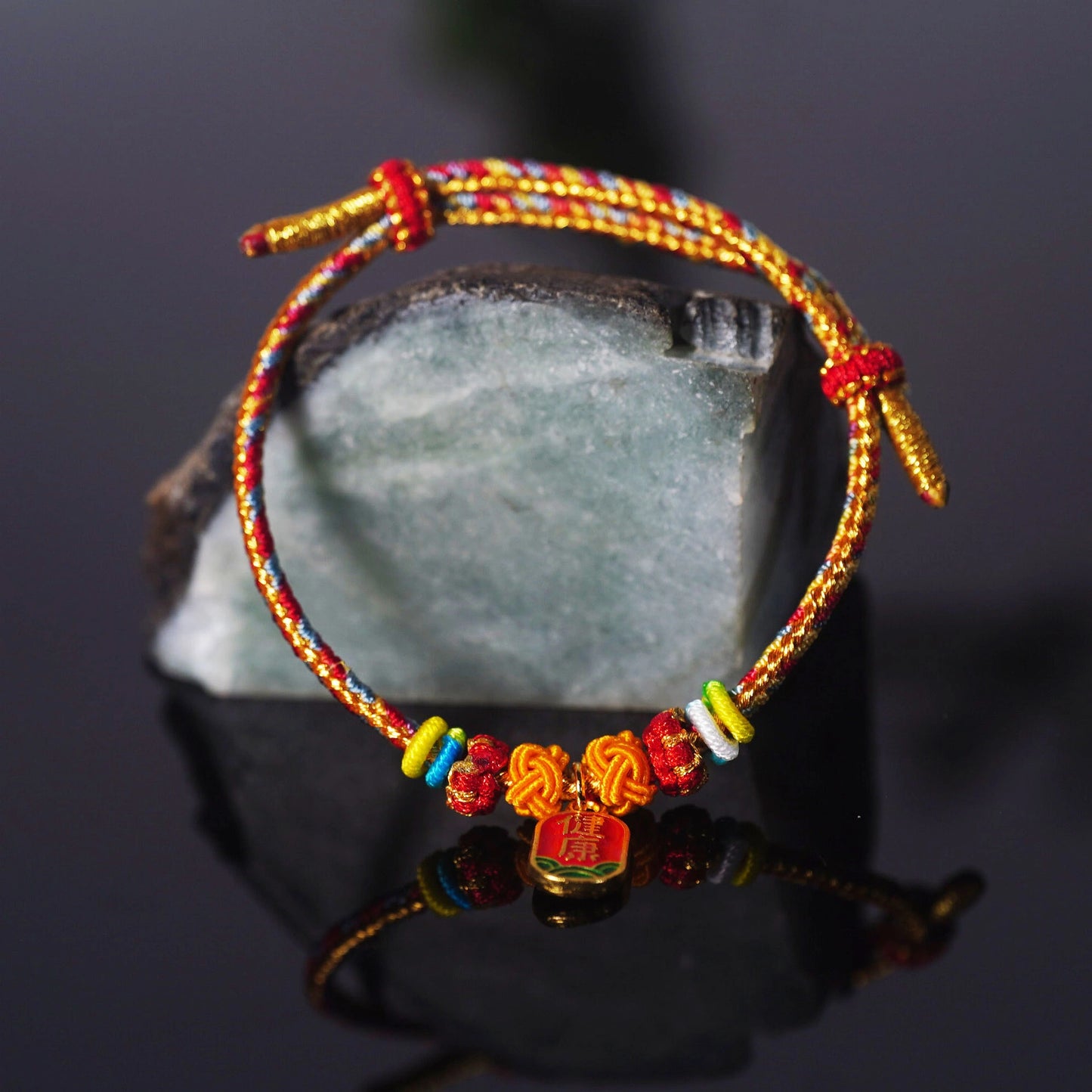 Oriental Knot of Destiny Bracelet - Handcrafted Five-Element Weave with Ancient Gold Charm
