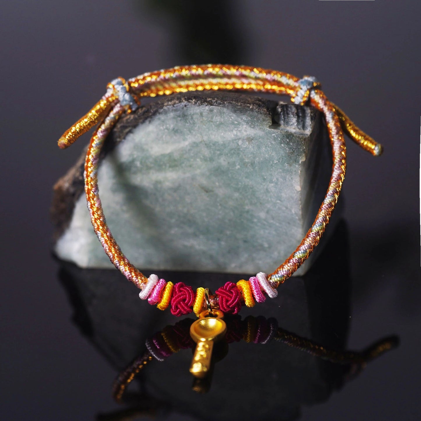 Oriental Knot of Destiny Bracelet - Handcrafted Five-Element Weave with Ancient Gold Charm