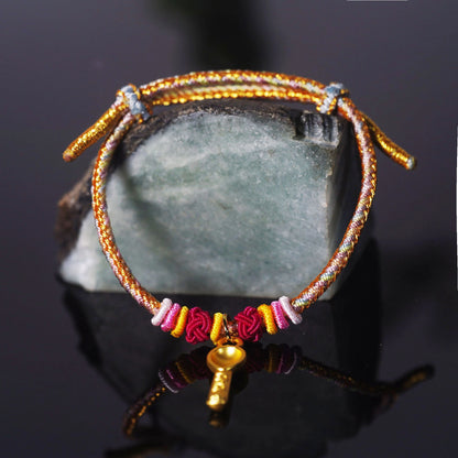 Oriental Knot of Destiny Bracelet - Handcrafted Five-Element Weave with Ancient Gold Charm