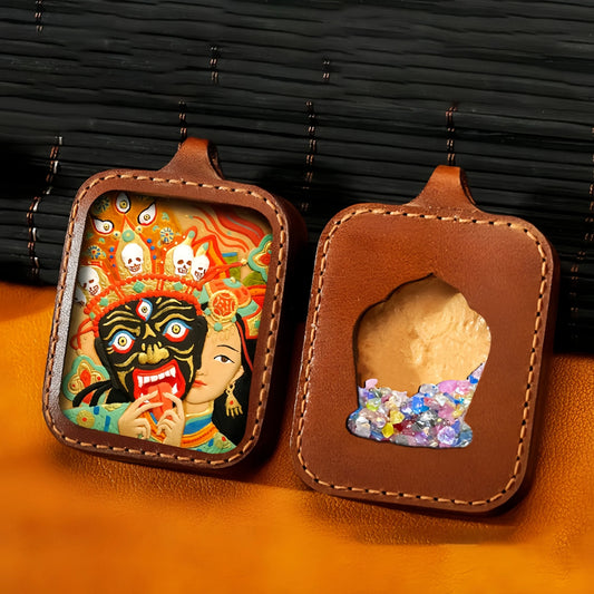 Samsara Wheel Leather Handmade Thangka Pendant - Transformation Wisdom Talisman