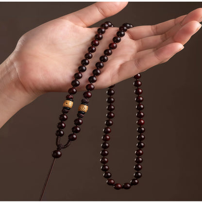 Sandalwood & Bodhi Bead Necklace - Adjustable Spiritual Mala Cord String