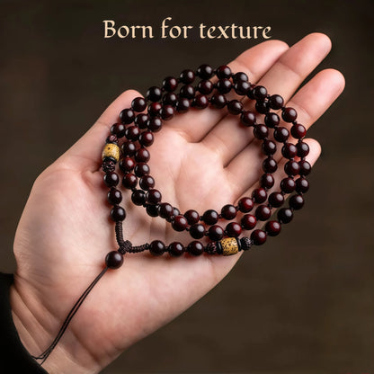 Sandalwood & Bodhi Bead Necklace - Adjustable Spiritual Mala Cord String