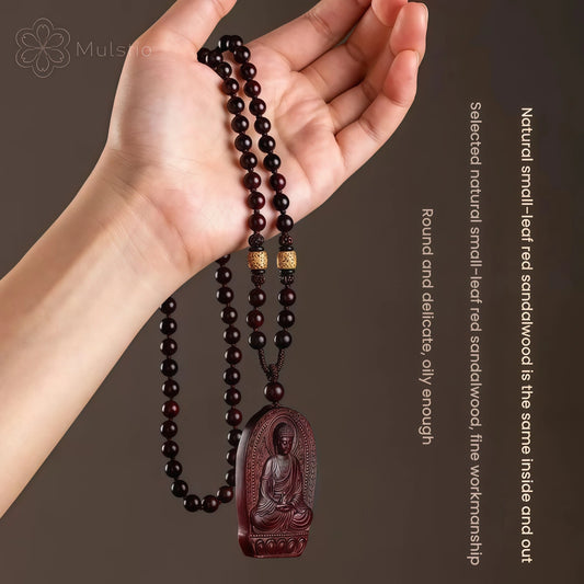 Sandalwood & Bodhi Bead Necklace - Adjustable Spiritual Mala Cord String