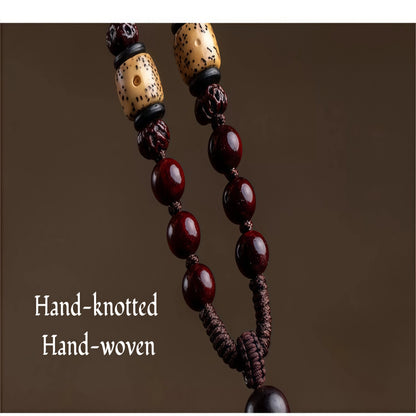 Sandalwood & Bodhi Bead Necklace - Adjustable Spiritual Mala Cord String