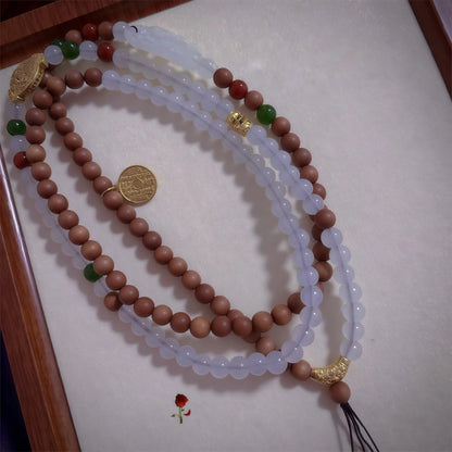 Sandalwood White Jade Mala Necklace