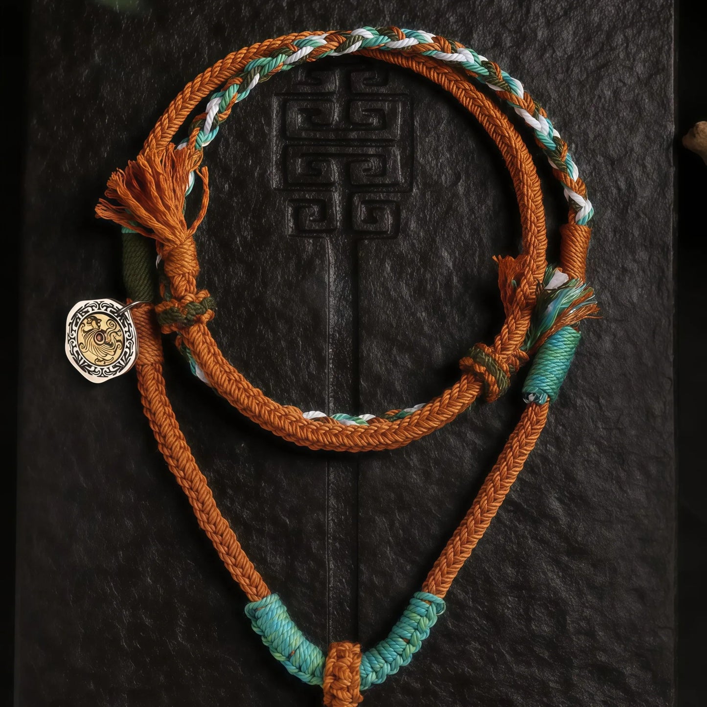 Six Syllables Mantra Orange String Necklace - Tibetan Protective Knot Adjustable Cord