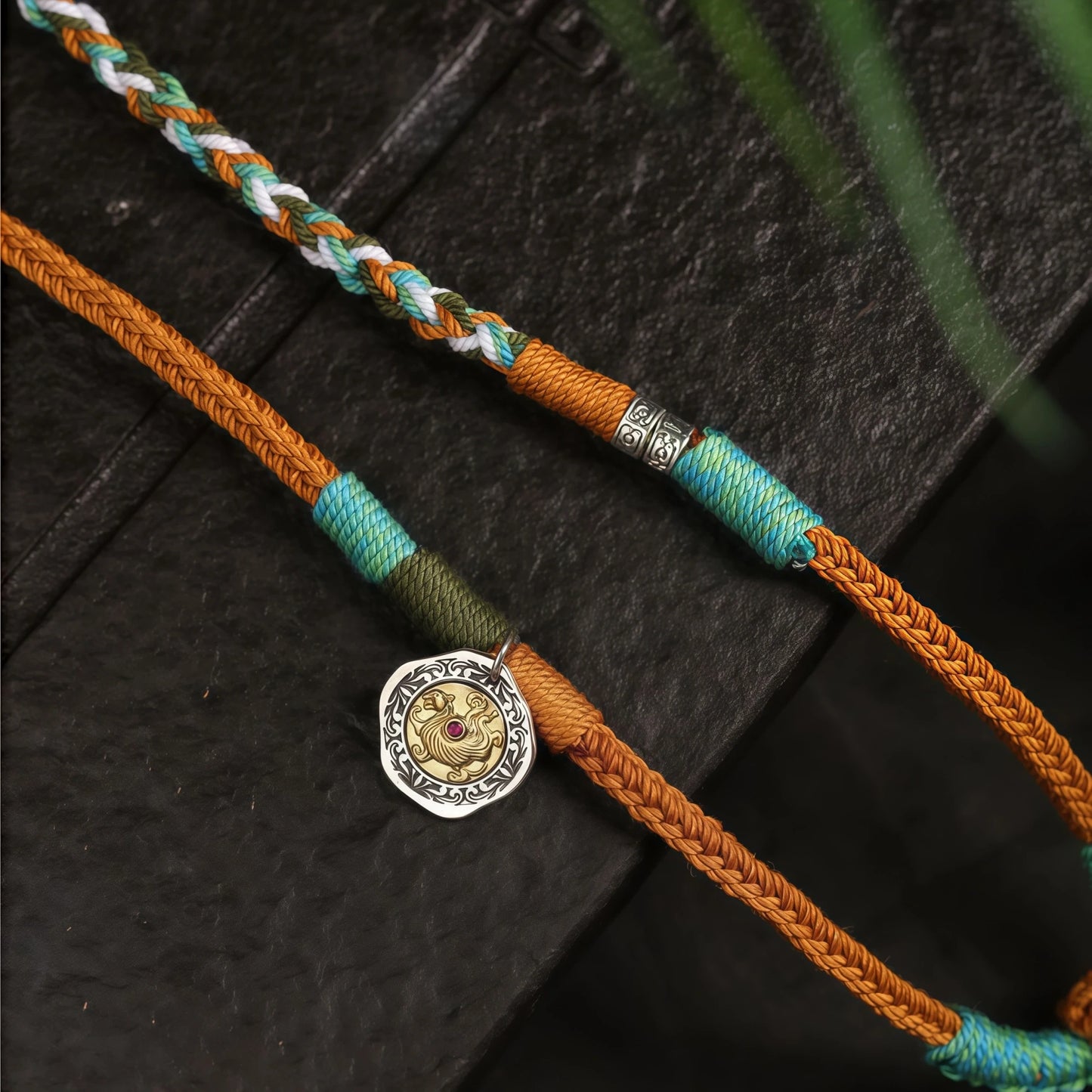 Six Syllables Mantra Orange String Necklace - Tibetan Protective Knot Adjustable Cord