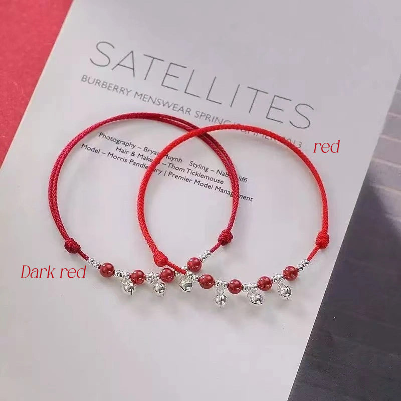 Sound-Bell & Cinnabar Handwoven Red String Anklet - Adjustable, Lucky Charm & Protection