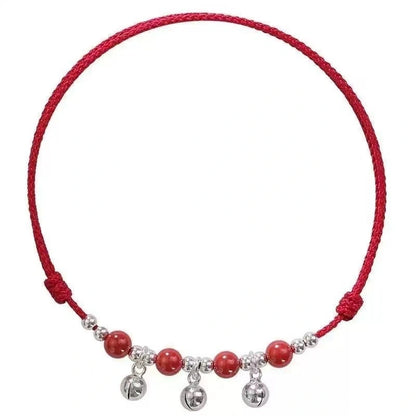 Sound-Bell & Cinnabar Handwoven Red String Anklet - Adjustable, Lucky Charm & Protection