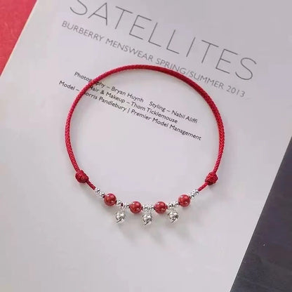 Sound-Bell & Cinnabar Handwoven Red String Anklet - Adjustable, Lucky Charm & Protection