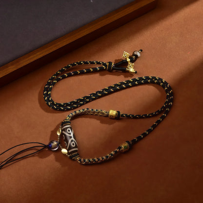 Starry Night Tibetan Dzi Bead String Necklace - Adjustable Celestial Cord