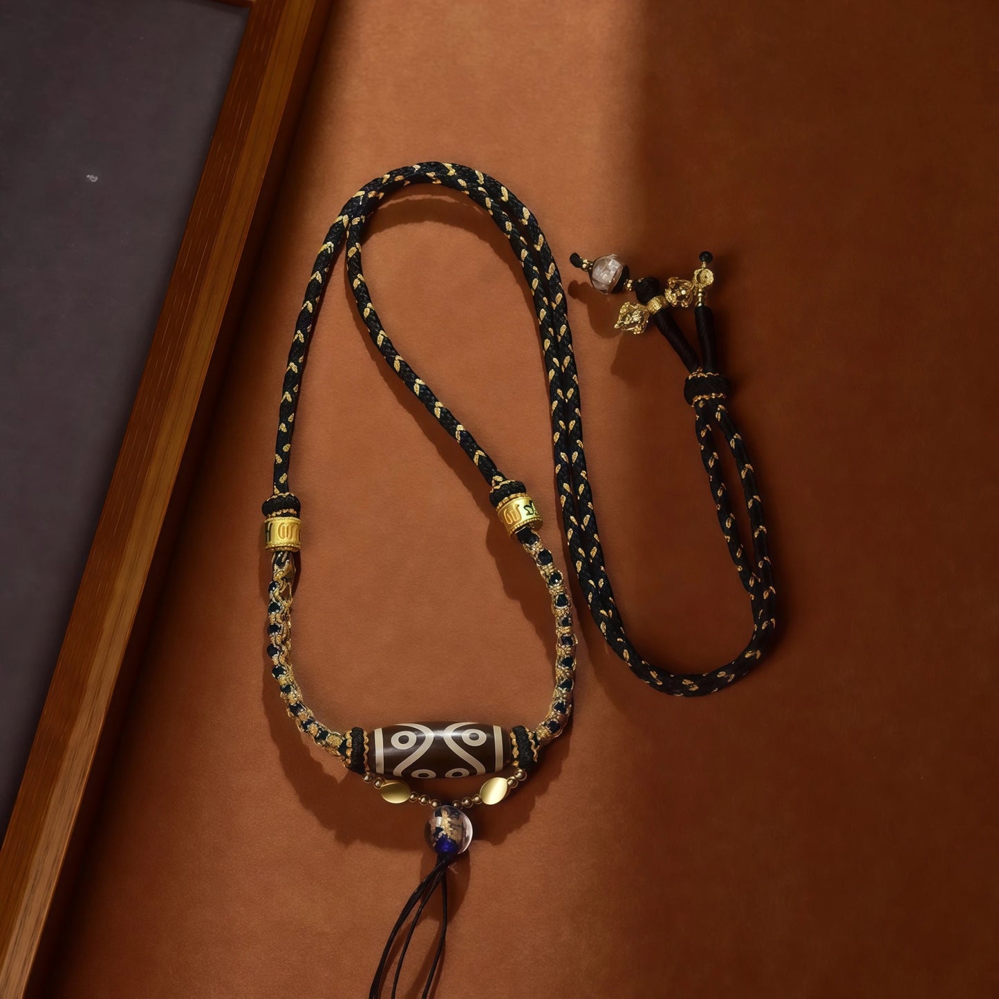 Starry Night Tibetan Dzi Bead String Necklace - Adjustable Celestial Cord