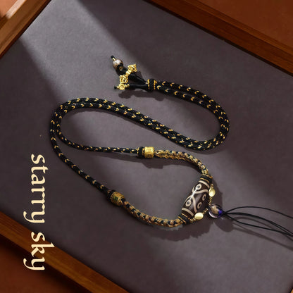 Starry Night Tibetan Dzi Bead String Necklace - Adjustable Celestial Cord