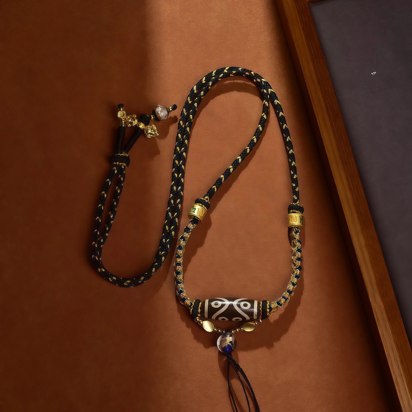 Starry Night Tibetan Dzi Bead String Necklace - Adjustable Celestial Cord