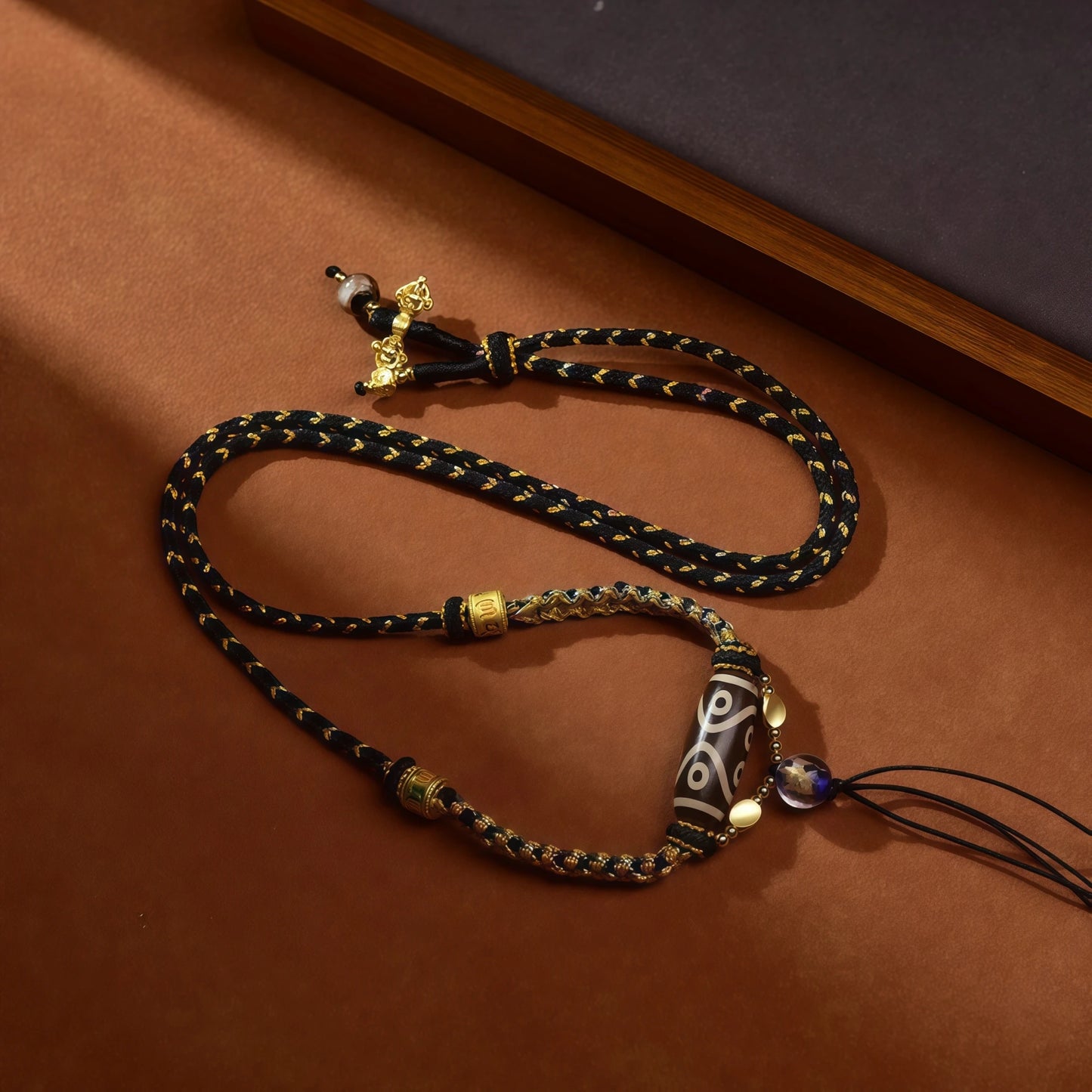 Starry Night Tibetan Dzi Bead String Necklace - Adjustable Celestial Cord