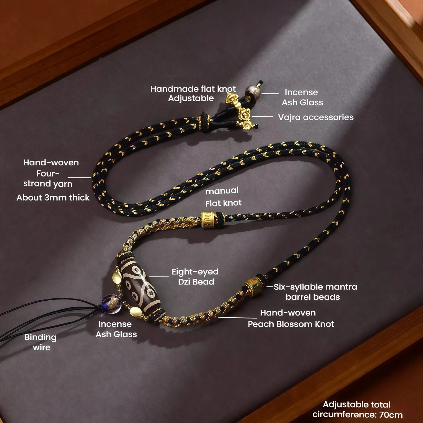 Starry Night Tibetan Dzi Bead String Necklace - Adjustable Celestial Cord