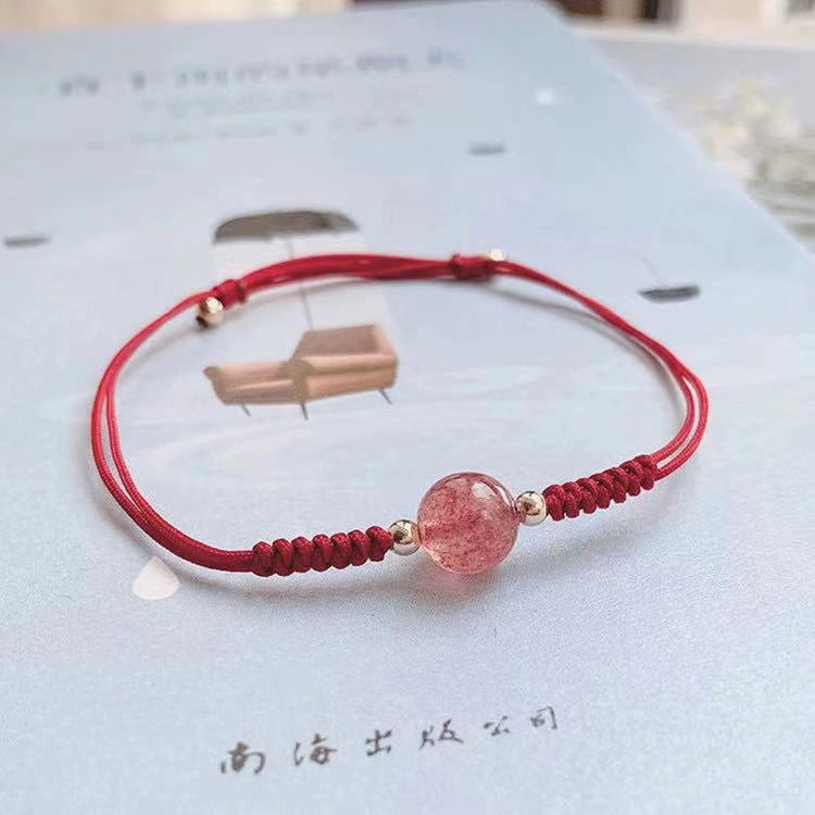 Strawberry Quartz & Heart Pendant Garnet Bracelet  Anklet Set - Fire+Earth Element, Love & Attraction