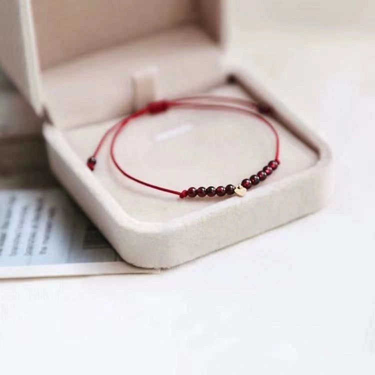 Strawberry Quartz & Heart Pendant Garnet Bracelet  Anklet Set - Fire+Earth Element, Love & Attraction