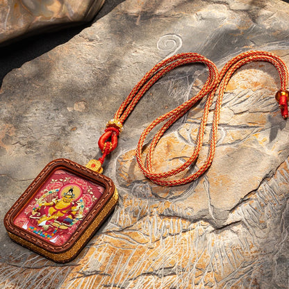 Red and Blue Background Versions of Tibetan Thangka Pendant - Sacred Art for Daily Wear