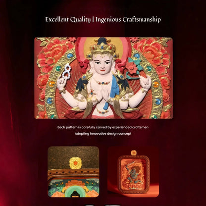Traditional Tibetan Woven Cord with Embossed Leather Frame - Adjustable Necklace/Pendant