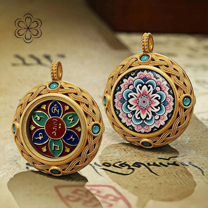 Six Syllables Mantra Thangka Pendant - Protection & Blessing Talisman Necklace Car Charm