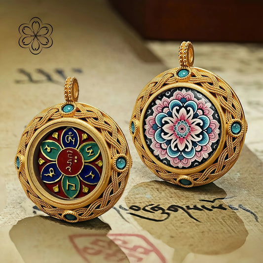 Six Syllables Mantra Thangka Pendant - Protection & Blessing Talisman Necklace Car Charm