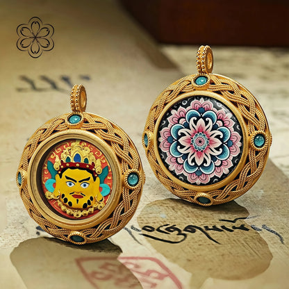 Yellow Jambhala Thangka  Pendant - Wealth & Prosperity Talisman Necklace Car Charm