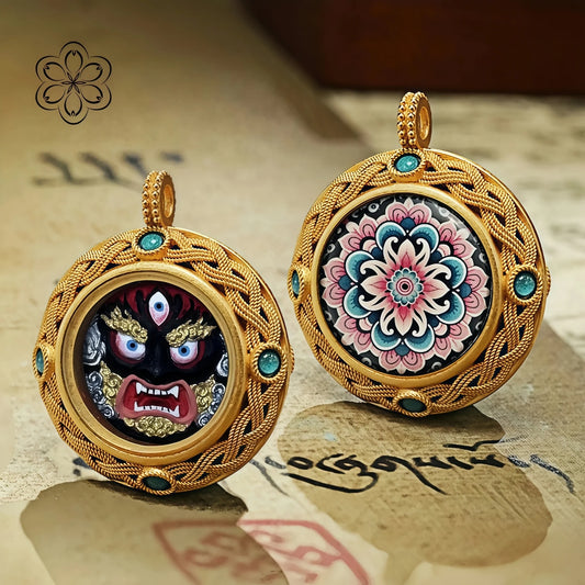 Six-Armed Mahakala Thangka Pendant - Protection & Power Talisman Necklace Car Charm