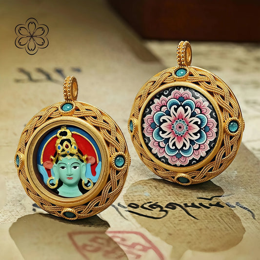 Green Tara Thangka  Pendant - Compassion & Protection Talisman Necklace Car Charm