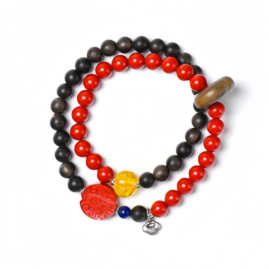 The Double Wealth Flow Agarwood and Cinnabar double-wrap bracelet by Mulstio