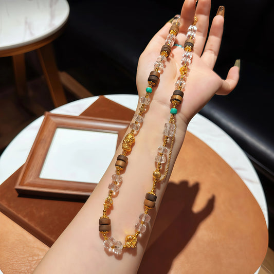 Clear Quartz Agarwood Turquoise Necklace
