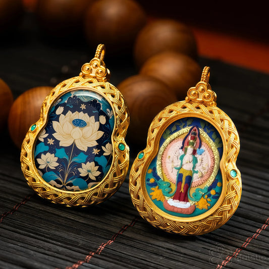 Thousand-Armed Chenrezig Handmade Thangka Gahu Pendant - Compassion & Healing Talisman