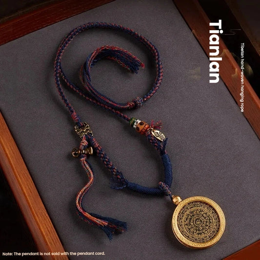 Tibetan Buddhist Traditional Tassel Handwoven Adjustable Cotton String Necklace - Vajra Knot, Brass Accessories & Ox Bone - Earth+Metal Element, Protection & Cultural Heritage