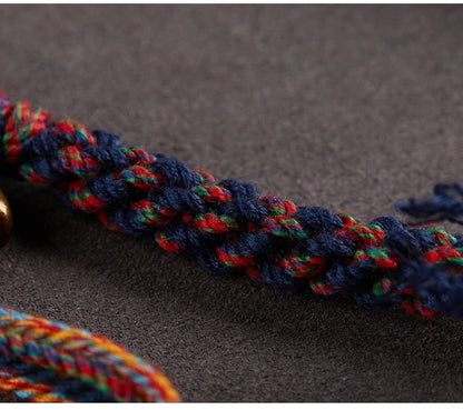 Tibetan Buddhist Traditional Tassel Handwoven Adjustable Cotton String Necklace - Vajra Knot, Brass Accessories & Ox Bone - Earth+Metal Element, Protection & Cultural Heritage