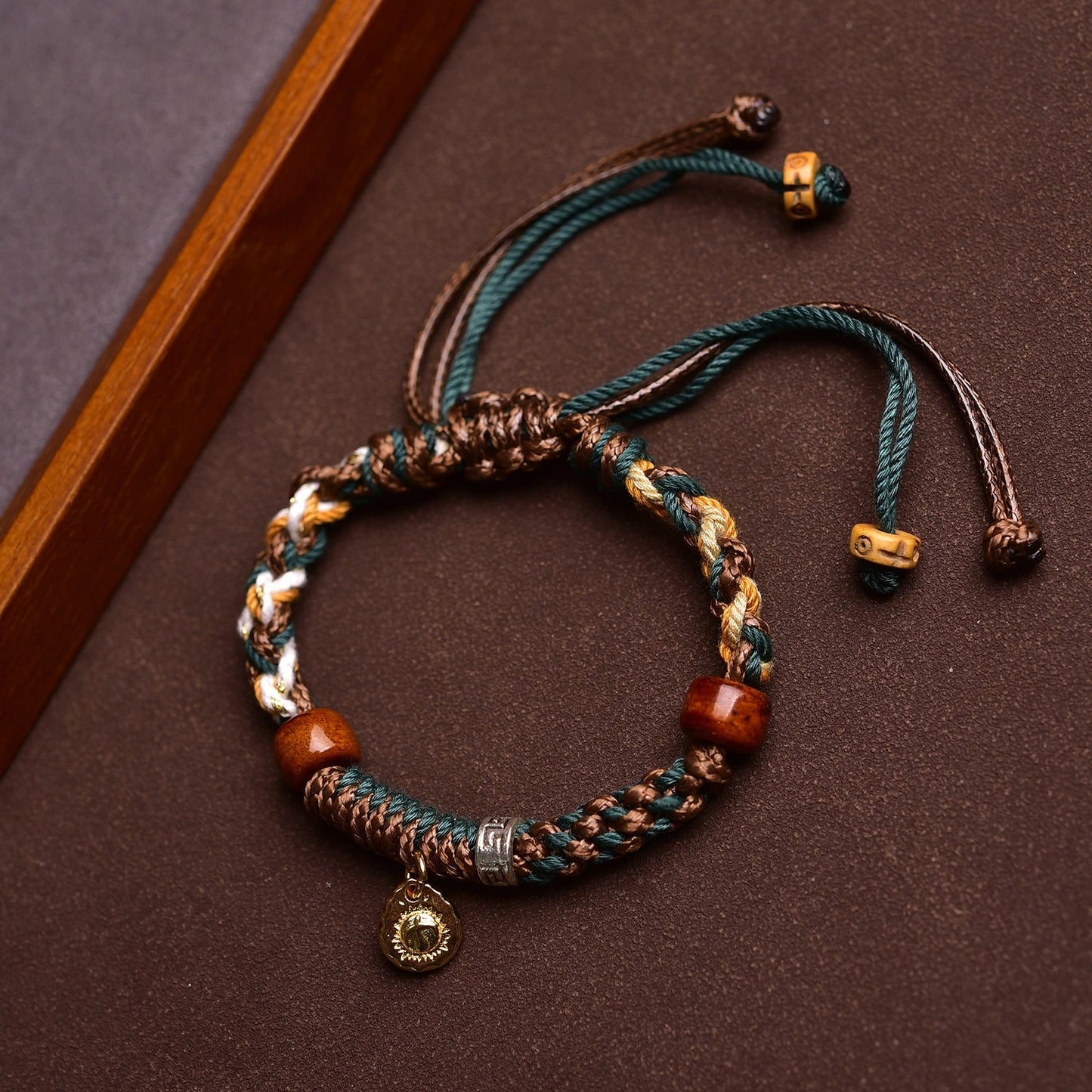 Tibetan Cotton & Leather Handwoven Adjustable Bracelet with Ox/Camel Bone & Skull Pendant - Ethnic Rough Style & Spiritual Symbolism