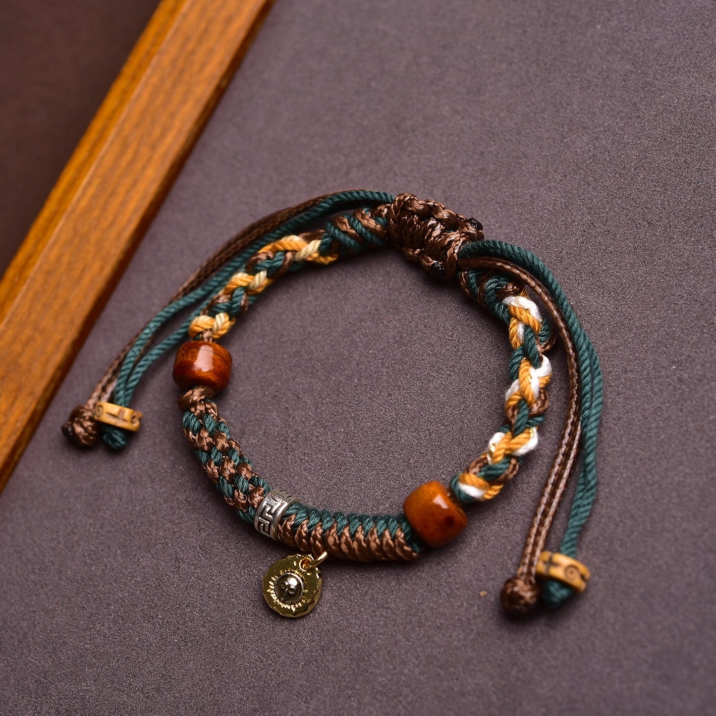 Tibetan Cotton & Leather Handwoven Adjustable Bracelet with Ox/Camel Bone & Skull Pendant - Ethnic Rough Style & Spiritual Symbolism