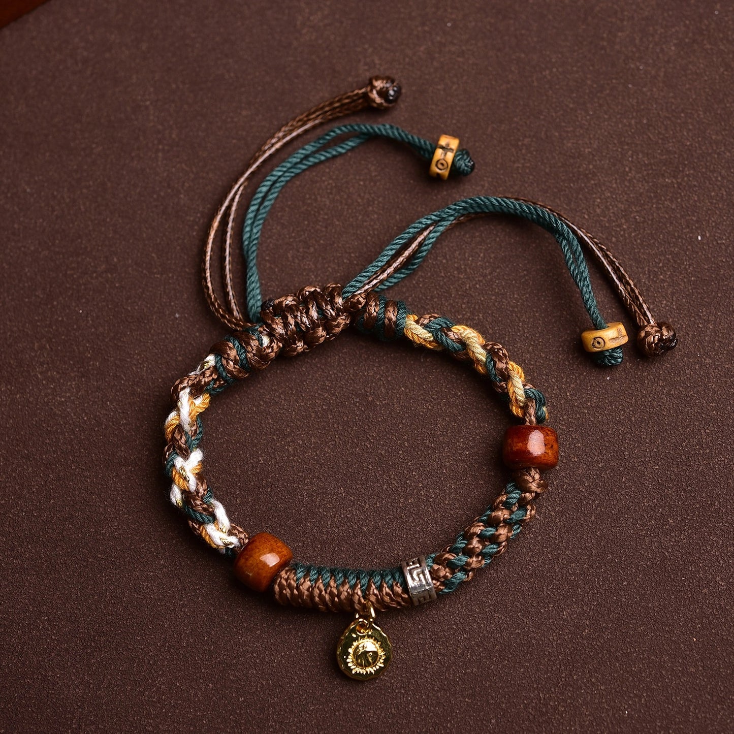 Tibetan Cotton & Leather Handwoven Adjustable Bracelet with Ox/Camel Bone & Skull Pendant - Ethnic Rough Style & Spiritual Symbolism