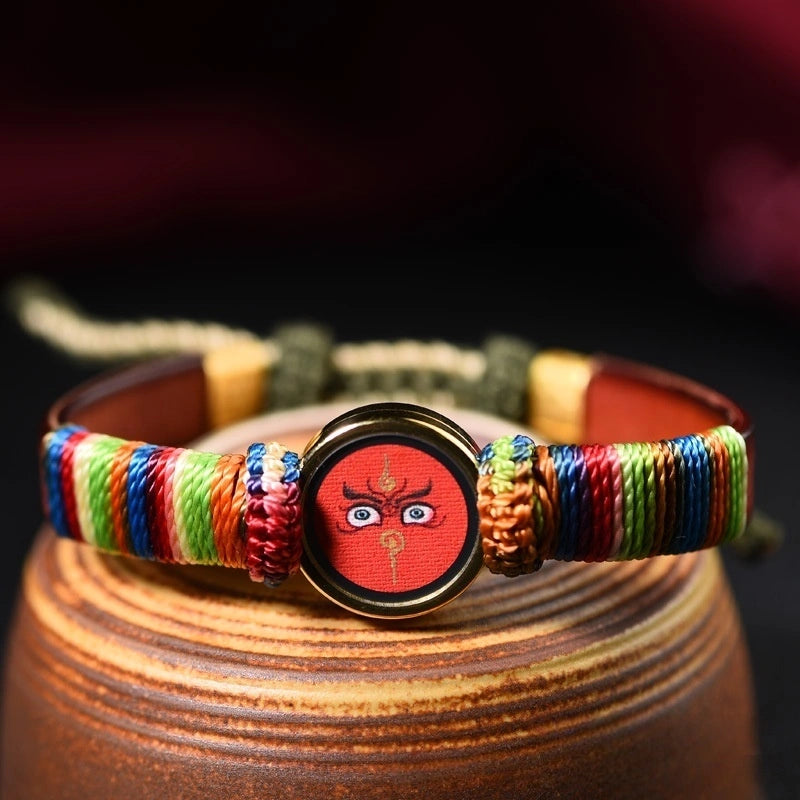 Tibetan Five Jambhala Wealth Eye Gau Box Handwoven Bracelet - Tangka Art, All-Around Prosperity & Protection