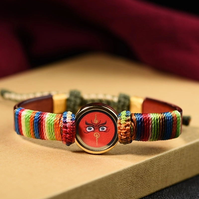 Tibetan Five Jambhala Wealth Eye Gau Box Handwoven Bracelet - Tangka Art, All-Around Prosperity & Protection
