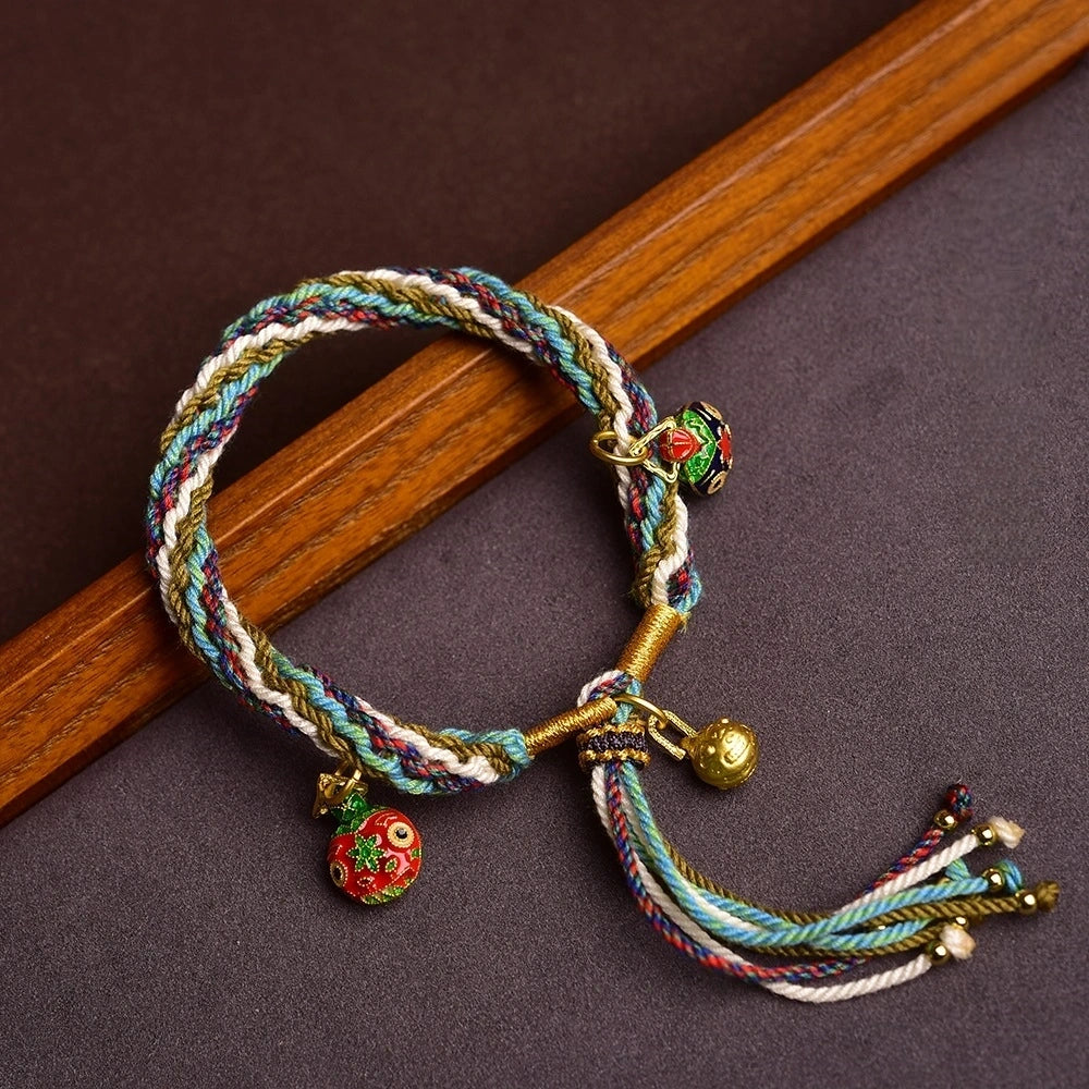 Tibetan Handwoven Gold-Eating Beast with Five-Color Adjustable String Bracelet - Wealth Attraction & Tibetan Ethnic Charm
